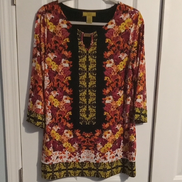 Valerie Stevens Tops - Valerie Stevens Floral Tunic in Red, Yellow, and Black